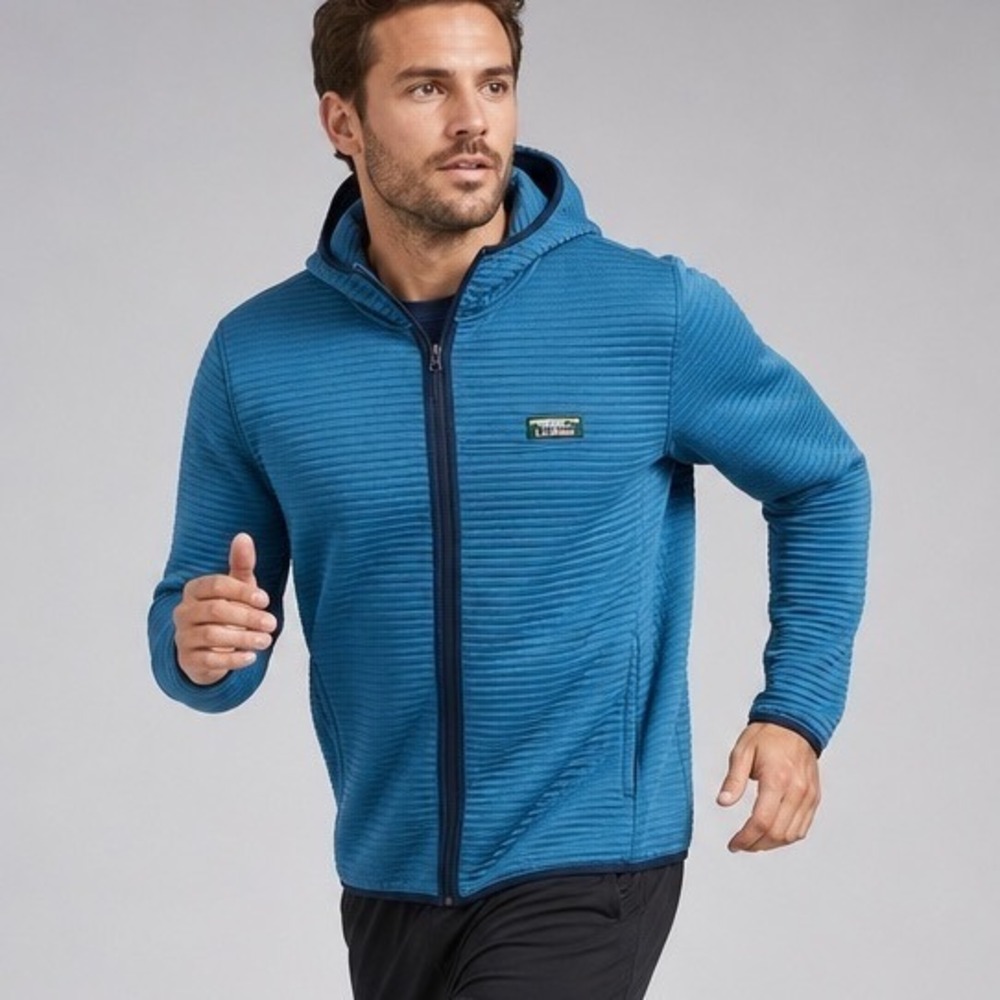 L.L.Bean Men's Slightly Fitted Full Zip Hooded Fleece Jacket M Blue